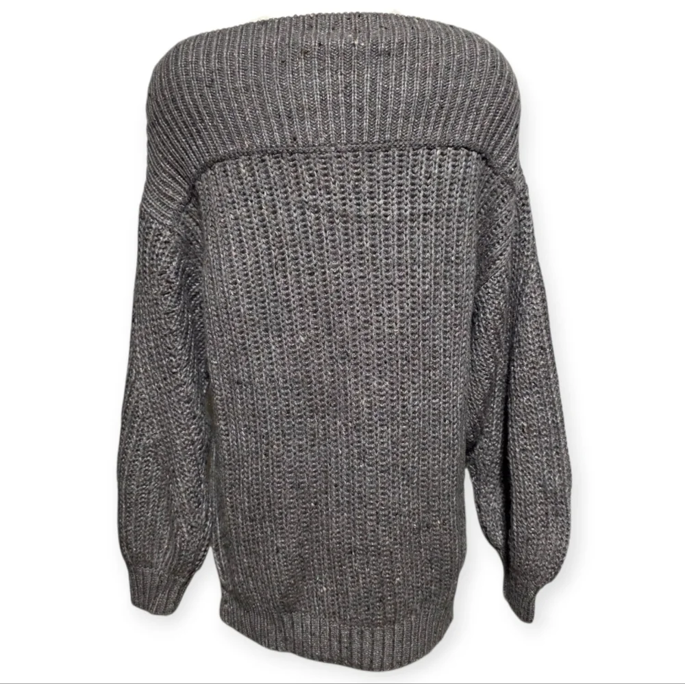 EUC FREE PEOPLE COZY CABLE OFF-SHOULDER CHARCOAL GREY SWEATER SZ XS